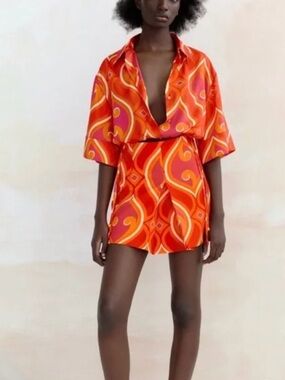 Zara Vibrant Orange Printed Skort